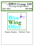 BWO Comp 330 Barbless 2X Long Nymph Fly Hook label