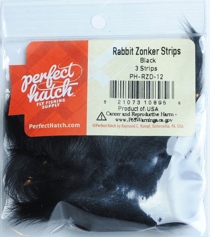 Perfect Hatch Rabbit Zonker Strips black fly tying fishing
