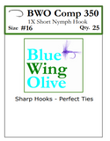 BWO COMP 350 Barbless 1X Short Nymph Fly Hook label