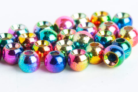25-Pack Metallic Rainbow Brass Beads For Fly Tying - Choose From 7 Sizes